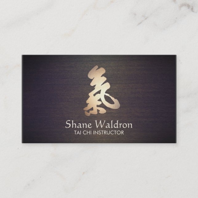 Tarjeta De Visita Símbolo tai chi yoga y apariencia de madera medita (Anverso)