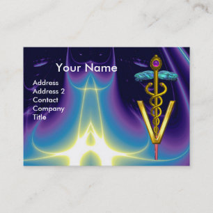 Tarjeta De Visita SÍMBOLO VETERINARIO CADUCEO DE ORO / Azul Púrpura