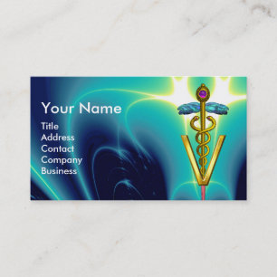Tarjeta De Visita SÍMBOLO VETERINARIO CADUCEO DE ORO/Azul Verde azul