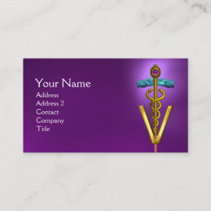 Tarjeta De Visita SÍMBOLO VETERINARIO CADUCEO DE ORO / Púrpura