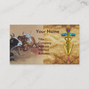 TARJETA DE VISITA SÍMBOLO VETERINARIO CADUCEUS DE DOS VACAS MENORES