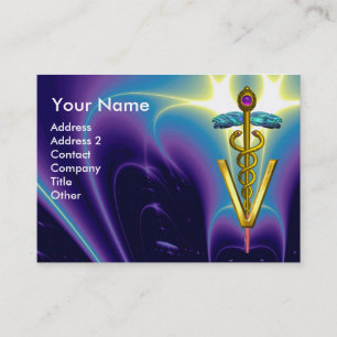 Tarjeta De Visita SÍMBOLO VETERINARIO CADUCEUS DE ORO / Azul Púrpura