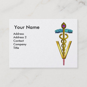 Tarjeta De Visita SÍMBOLO VETERINARIO CADUCEUS DE ORO / Fuchsia blan
