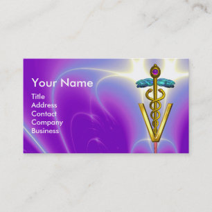 Tarjeta De Visita SÍMBOLO VETERINARIO del CADUCEO DE ORO/azul