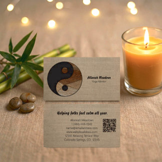 Tarjeta De Visita Símbolo Yin-Yang Código QR Meditativo Suave 