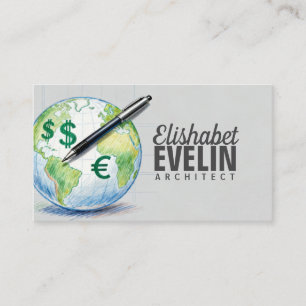 Tarjeta De Visita Símbolos de Monedas del Mundo y Bolígrafo