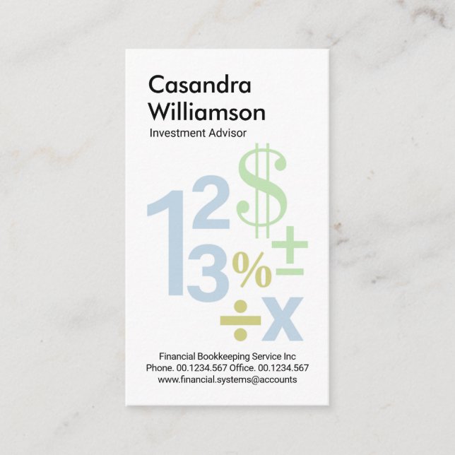 Tarjeta De Visita Símbolos matemáticos de números flotantes creativo (Anverso)