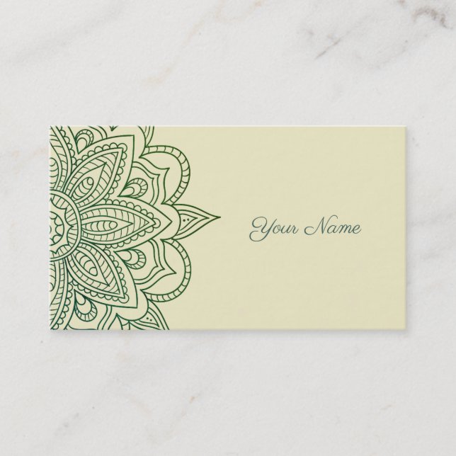 Tarjeta De Visita Simetría de Leafy Verde Mandala (Anverso)