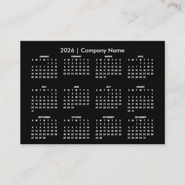 Tarjeta De Visita Simple 2026 Calendar Company Name (Anverso)