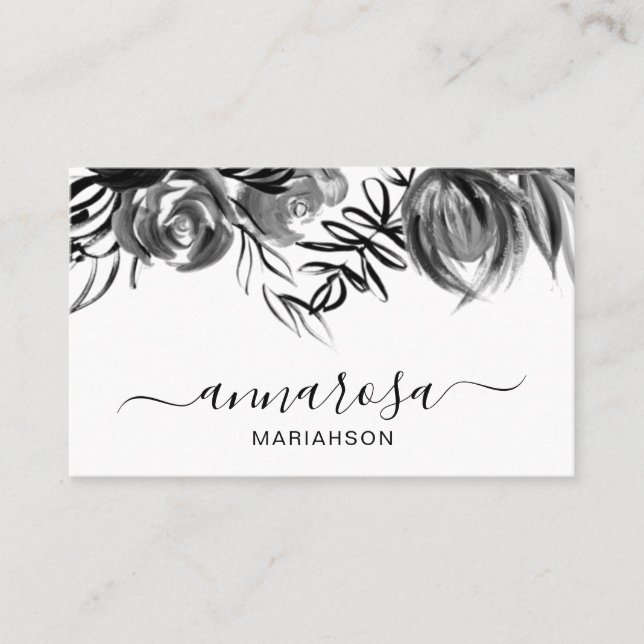 Tarjeta De Visita *~ Simple acuarela Floral Flores Negras Elegantes (Anverso)