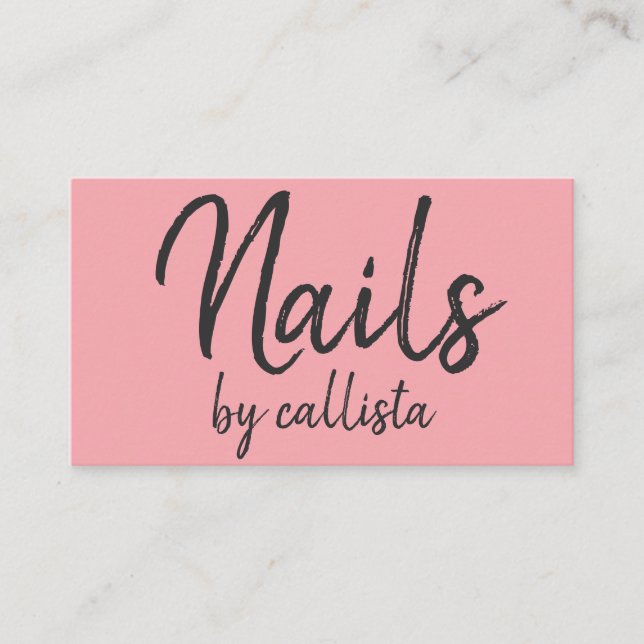 Tarjeta De Visita Simple Artsy Black Pink Typography Nail Tech (Anverso)