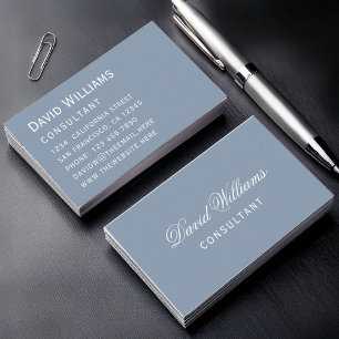 Tarjeta De Visita Simple azul polvoriento Color moderno Blanco Scrip