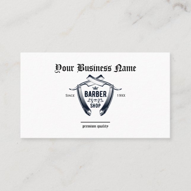Tarjeta De Visita Simple Barber Shop Razor Logo QR código Profession (Anverso)