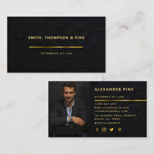 Tarjeta De Visita Simple Black Gold Line Profesional Photo Business