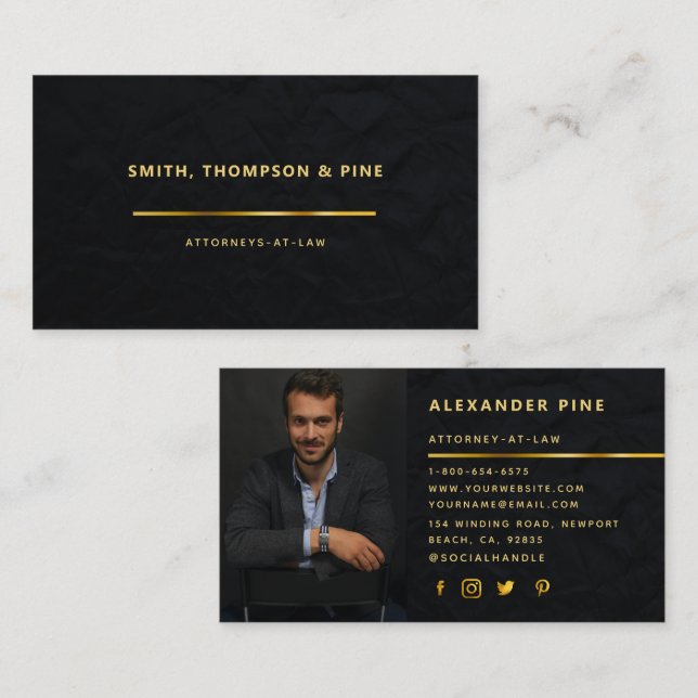 Tarjeta De Visita Simple Black Gold Line Profesional Photo Business (Anverso / Reverso)