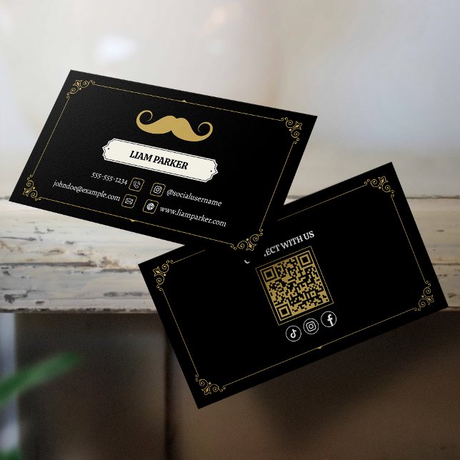 Tarjeta De Visita Simple Black Mustache Barber Shop Conéctate con no (Subido por el creador)