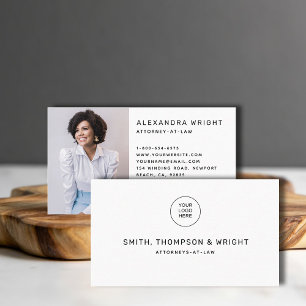 Tarjeta De Visita Simple Black White Law Legal Lawyer Photo Business