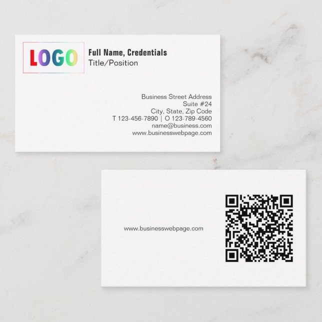 Tarjeta De Visita Simple Black, White Logo and QR Code Business Card (Anverso / Reverso)