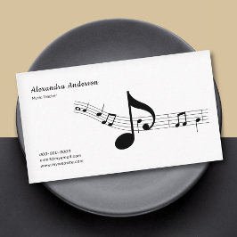 Tarjeta De Visita Simple, Black & White Music Teacher