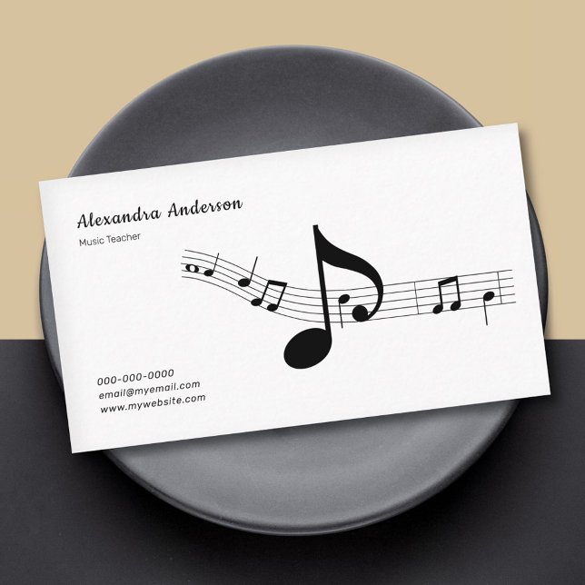 Tarjeta De Visita Simple, Black & White Music Teacher (Simple, Black & White Music Teacher Business Card)