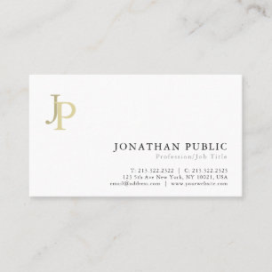 Tarjeta De Visita Simple blanco elegante moderno del monograma