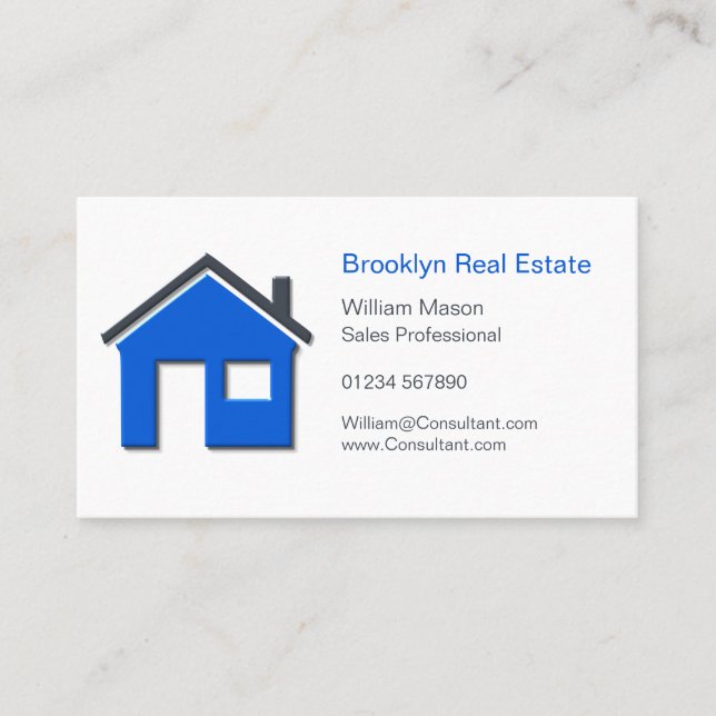 Tarjeta De Visita Simple Blue & Grey Home Icon Real Estate Agent Car (Anverso)