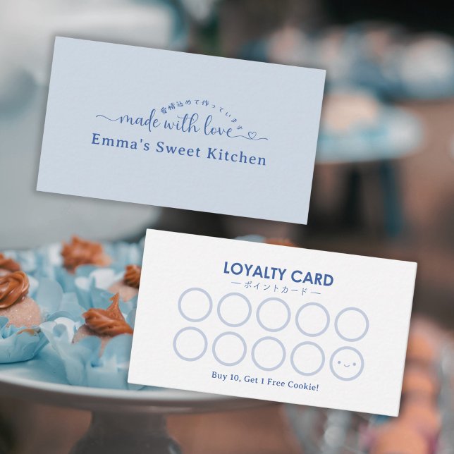 Tarjeta De Visita Simple Blue Made with Love Bakery Rewards Loyalty (Subido por el creador)