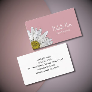 Tarjeta De Visita Simple Boho Daisy Botanly Girly Pink