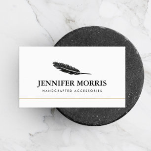 Tarjeta De Visita Simple Boho Feather Jewelry Designer Artist White