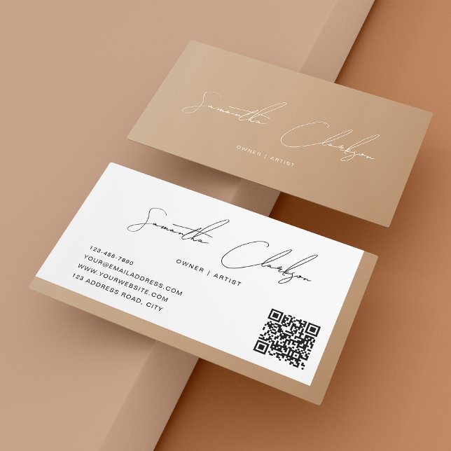 Tarjeta De Visita Simple Boho Moderno Script manuscrito código QR (Subido por el creador)