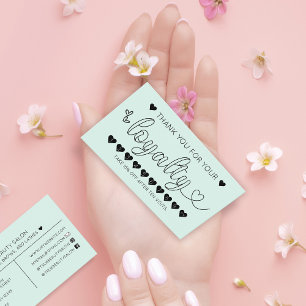 Tarjeta De Visita Simple Bonito Mint Green Hearts Typography Lealty