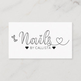 Tarjeta De Visita Simple Bonito White Hearts Typography Nail Tech