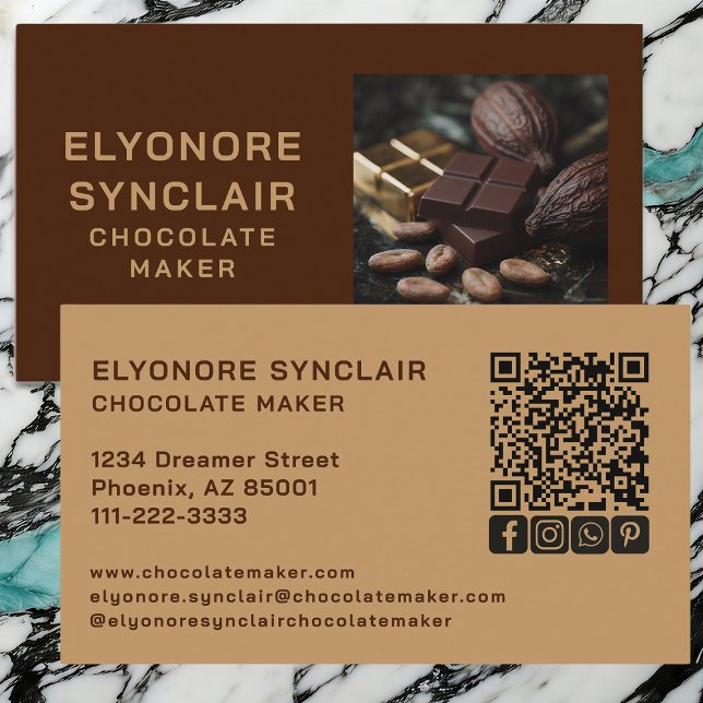 Tarjeta De Visita Simple Brown Chocolate Maker Cacao Photo Social QR (Subido por el creador)