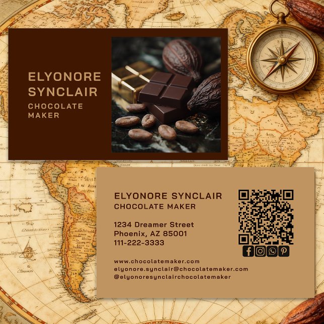 Tarjeta De Visita Simple Brown Chocolate Maker Photo Social QR Code  (Subido por el creador)