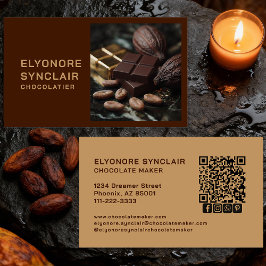 Tarjeta De Visita Simple Brown Chocolate Maker Photo Social QR Code 