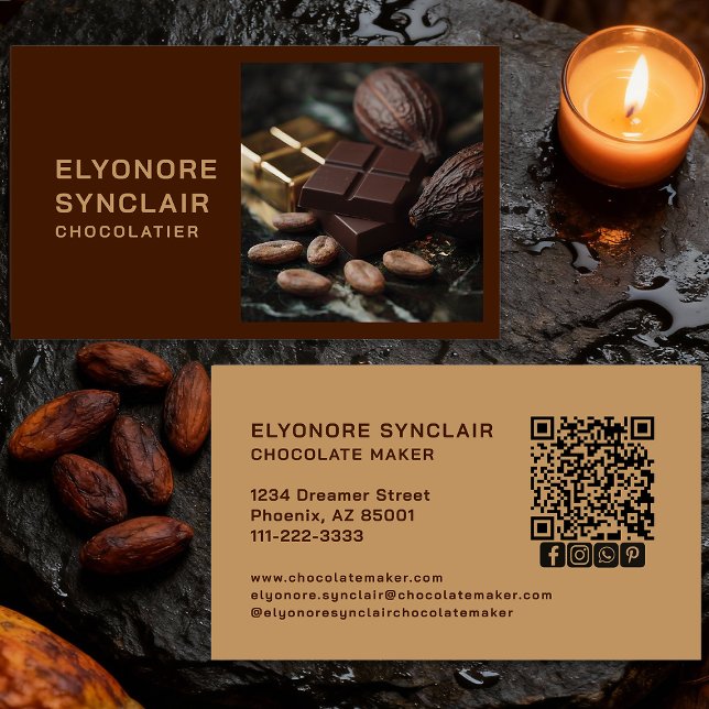 Tarjeta De Visita Simple Brown Chocolate Maker Photo Social QR Code  (Subido por el creador)