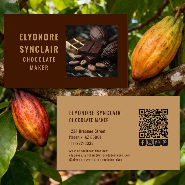 Tarjeta De Visita Simple Brown Chocolate Maker Photo Social QR Code  (Subido por el creador)