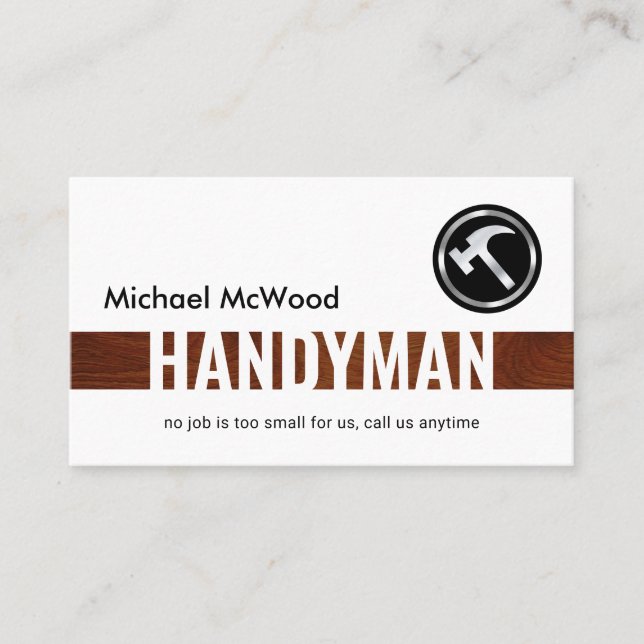Tarjeta De Visita Simple Brown Wood Handyman Layer (Anverso)