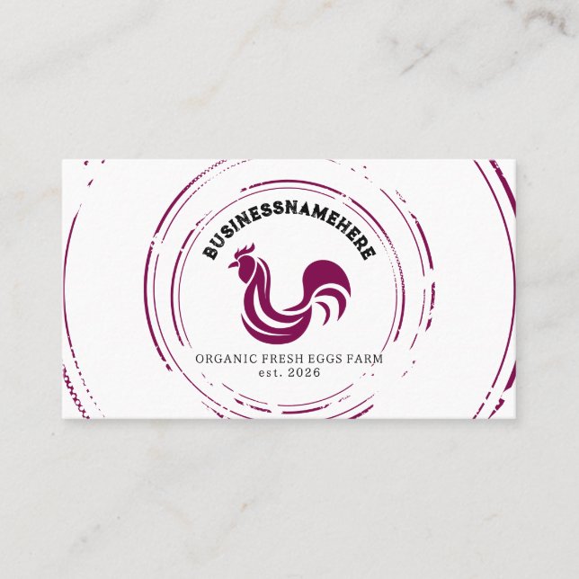 Tarjeta De Visita Simple Burgundy White Chicken QR Code (Anverso)