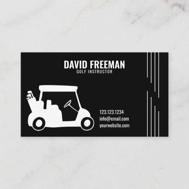 Tarjeta De Visita Simple Cart Silhouette Black Golf Instructor (Anverso)