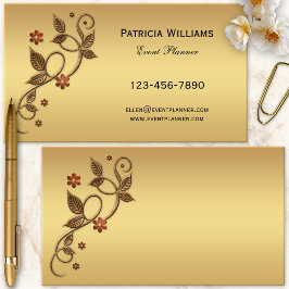Tarjeta De Visita Simple Chic Rosa Dorado Hojas Floral