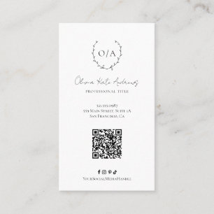 Tarjeta De Visita Simple clásico Monograma Wreath Elegante