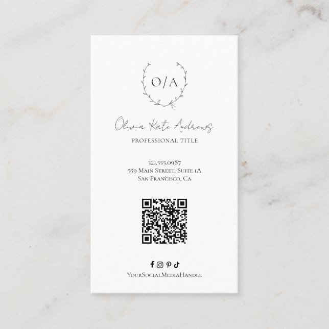 Tarjeta De Visita Simple clásico Monograma Wreath Elegante (Anverso)