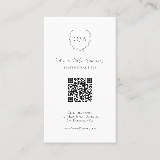 Tarjeta De Visita Simple clásico Monograma Wreath Elegante (Anverso)