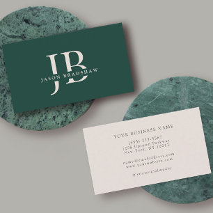 Tarjeta De Visita Simple Classic Green Professional Monograma