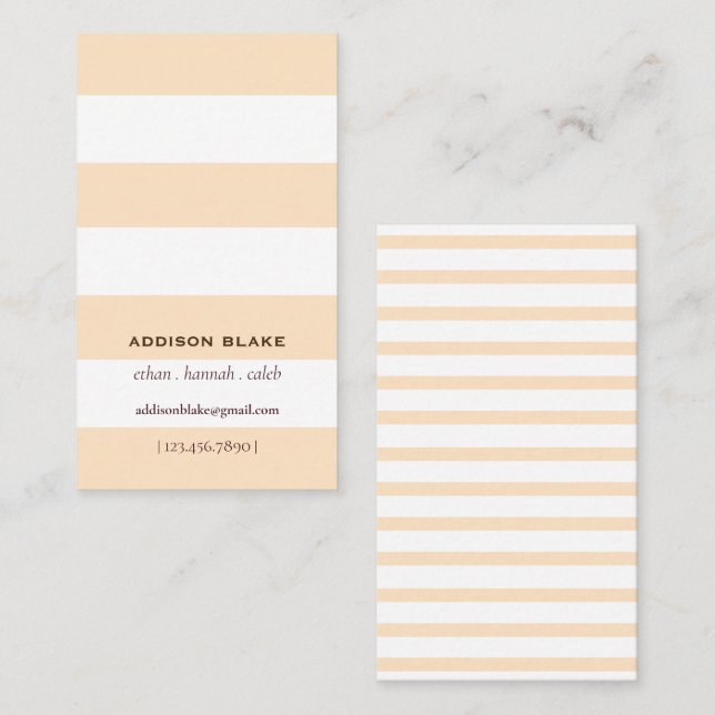 Tarjeta De Visita Simple Classic Stripes Crema Minimalista (Anverso / Reverso)