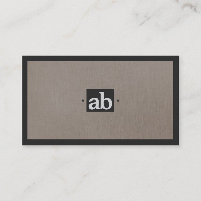 Tarjeta De Visita Simple Classic Taupe Faux Linen Monograma moderno (Anverso)