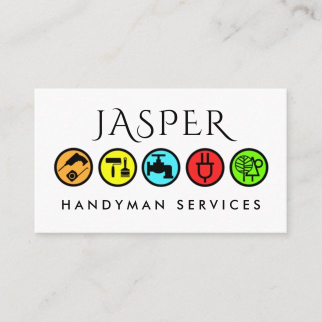Tarjeta De Visita Simple Colorful Handyman Icons (Anverso)