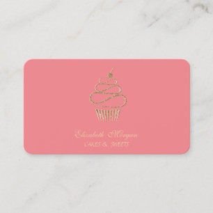 Tarjeta De Visita Simple Cupcake Elegante con Brillantina,Dulces 