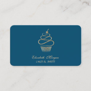 Tarjeta De Visita Simple Cupcake Elegante con Brillo, Dulces Azules